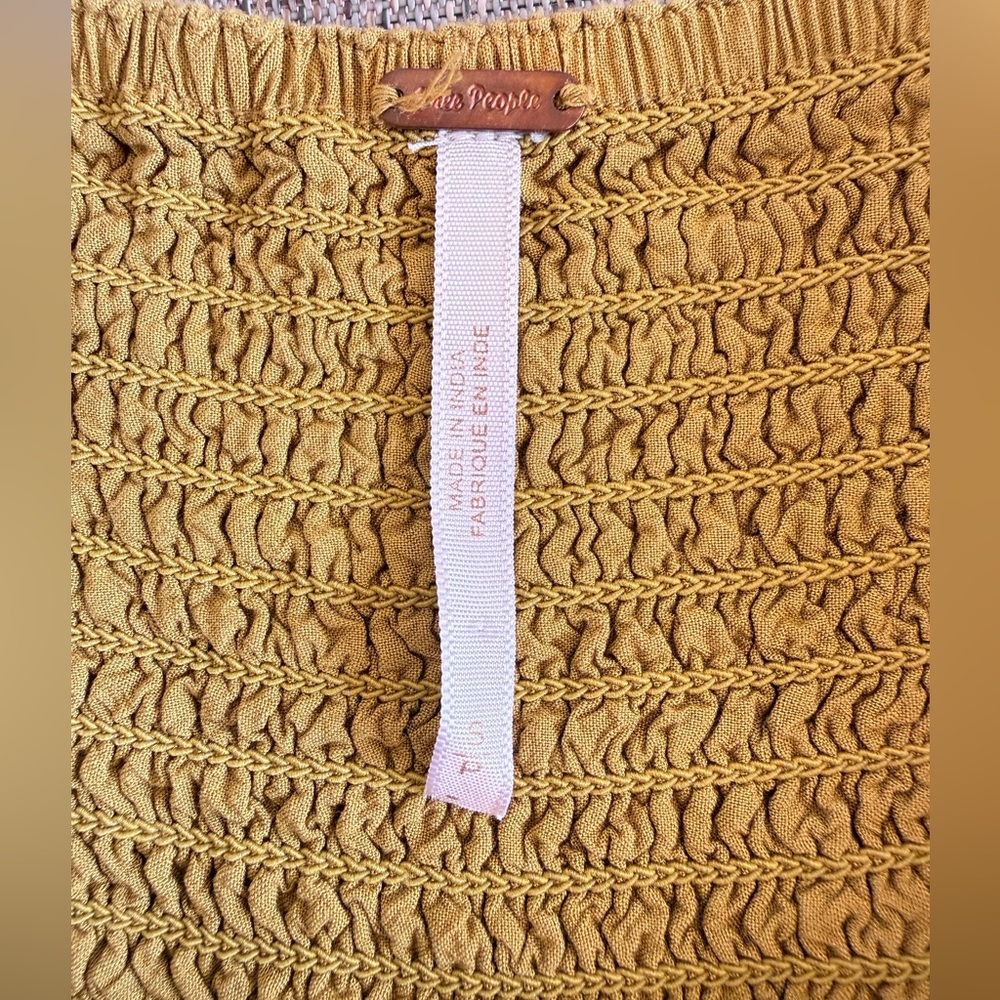 Free People Sundrenched Solid Maxi Dress Mustard Smocked Boho Tiered S - Picture 11 of 13